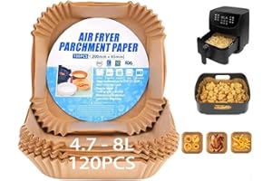 HLTFBWXD Backpapier für Heißluftfritteuse, 120 StückAirfryer Backpapier 20-24cm, Antihaft Wasserdicht Ölfest Einwegschalen Pergamentpapier Liner für 4.7-8L Bratpfanne Ofen Mikrowelle… (120pcs4.5-8l)