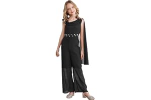 TiaoBug Mädchen Elegant Chiffon Jumpsuit Overall Lang Hosenanzug Neckholder Top Weite Hose Ganzkörperanzug Body Festzug Outfits