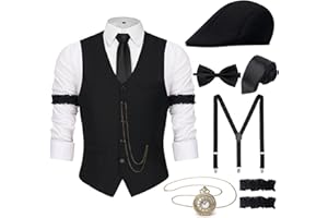 YESSA 20er Jahre Kostüm Herren 20er Jahre Accessoires Gatsby Herren-1920er Hut Weste Taschenuhr Krawatte,20er Herren Outfit