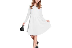 Parabler Kleid Mädchen BaumwollKleid Kinder Winter Weihnachtskleid Langarm Kleid Festlich Elegantes Kleider A-Linie Freizeit Rundhals Kleider mit Unregelmäßigem Saum, 5-15 Jahre