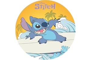 dekora - Décoration Comestible pour Gâteau d'Anniversaire pour Enfants - Disque Gâteau Stitch 20 cm - Décoration de Gâteau de Gaufret Sans Gluten, Sans Lactose - Convient aux Végétariens
