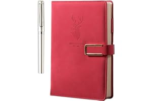 NINEWORD 316P Super Thick Business Notebook A5 Buckle Sheepskin Notepad(Deer Head Design) PU Leather Hardcover Notepad,Journal,Diary Gift(100gsm,Red)