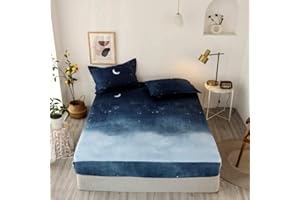 LOUSSIESD Kids Galaxy Fitted Sheet Starry Sky Bed Sheet Set King Size for Girls Boys Teens Bedroom Ultra Soft Moon Night Bedding Set Blue Watercolor Style Bed Cover With 2 Pillow Case