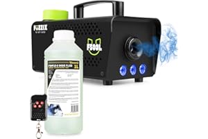 Fuzzix F503L Smoke Machine with Built-in RGB LED Lights, Wireless Remote Control and 1L Green Fog Fluid for Halloween House Party