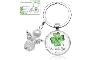 LUCKEEY Kleeblatt Schlüsselbringer Glücksbringer Prüfung, Viel Glück Geschenke zur Kommunion Konfirmation Firmung Jugendweihe Einschulung Schulanfang Abitur, Kleine Geschenke für Freunde Kollegen Kinder