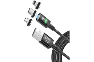 Kuulaa Magnetyczny kabel do ładowania 3 w 1, kabel do szybkiego ładowania 3 A, z nylonu, pleciony z diodami LED, kabel do ładowania USB do micro USB, urządzeń typu C i iProducts (czarny, 1 m)