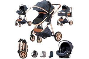 SHUKBETA Kombikinderwagen 3 in 1 Reisesysteme Standardkinderwagen Kinderwagen Buggy Neugeborener Tragbarer Reisewagen Faltbarer Kinderwagen High Landscape Kinderwagen (BLUE)