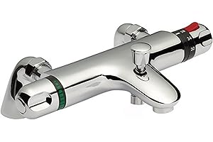 ENKI, Luna, BBT0065, Chrome, Thermostatic Bath Shower Mixer Valve, Deck Mounted, Solid Brass, Anti-Scald Device, Easy to Install Replacement Bath Shower Valve, 10-Year Guarantee