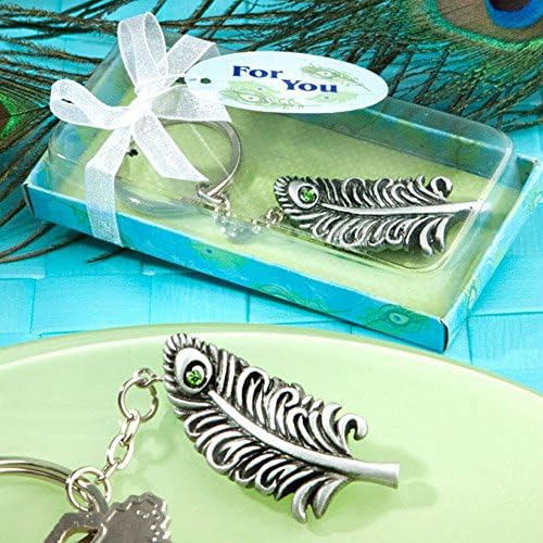 Peacock feather keychain favors