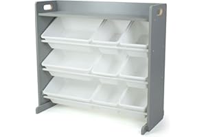 Humble Crew Regał dla dzieci, organizer na zabawki, z 9 pudełkami do przechowywania, szaro-biały, 86,3 x 39,4 x 79,5 cm