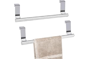 DIBALIYI 2 Stück Handtuchhalter zum Einhängen, Edelstahl Handtuchstange, Türhandtuchhalter mit Rutschfestem Kratzschutzstreifen, Geschirrtuchhalter für Schranktür Geeignet Küche Bad (2 Small)