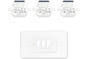 LoraTap Interruttore Luce Wireless 3 Gang, Telecomando con Base Magnetica, Interruttore Wireless Parallelo, Radio Trasmettitore a Parete e 3 Ricevitore a Relè RF 10A 100-250V AC, Bianco