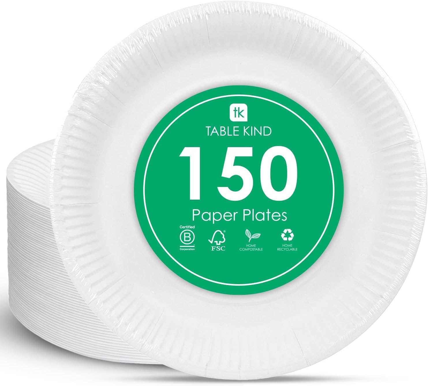 TABLE KIND | x150 | 23CM | Platos de Papel Ecológicos para Cumpleaños, Vajilla Desechable Ecológica, Reciclable, Artículos de Fiesta Biodegradables, Compostable en el Hogar