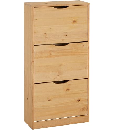 Meuble à Chaussures Tequila En Pin Massif - Style Mexicain - 2 Abattants - Rangement 8 Paires - 95x73x26cm