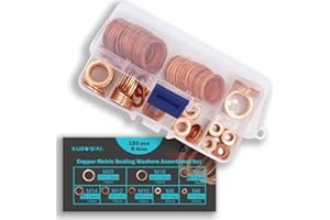 KUBOWAI 150 pièces Rondelles en Cuivre M6-M20, Kit D'assortiment de Joints Pour Voitures, Motos, Machines à Laver, Joint Torique Avec Boîte de Rangement (8 Tailles)