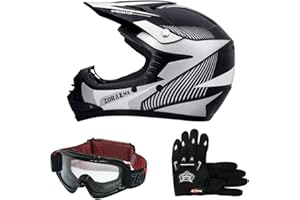 Zorax ZOR-X19 White M (51-52cm) PREDATOR Kids Motocross Motorbike MX Helmet ECE2206 & Gloves M (6cm) & Goggles