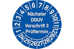 ROSENBAUM OFFSETDRUCK Nächster DGUV Vorschrift 3 Prüftermin Prüfplakette, 100 Stück, in verschiedenen Farben und Größen, Prüfetikett Prüfsiegel Plakette Nächste Prüfung DGUV V3 (25 mm Ø, Blau)