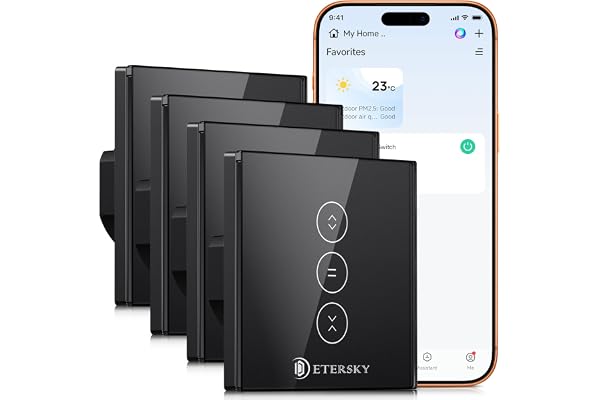 Interrupteur Volet Roulant Connecté,Etersky Interrupteur Volet Roulant WiFi,Compatible avec Alexa/Google Home, Interupteur Connecté Tactile Rétro éclairage Peut Éteindre LED Timer APP Contrôle,Noir 4P
