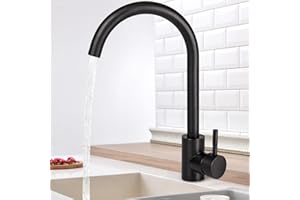 Virklyee Grifos para fregadero Grifo de cocina de una sola palanca, Grifo de Cocina para Acero Inoxidable, giratorio 360, para Agua Caliente y Fría, En forma de C (Negro)