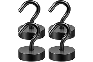 Neosmuk Magnethaken, 18kg Extra Starke Magnetische Haken für Camping, Werkstatt, Spind, Kleiderhaken mit Neodym Magnet für Outdoor und Kreuzfahrt Zubehör, Schwarz,4er-Pack