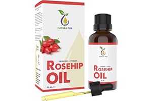 NATURA PUR Olejek z Dzikiej Róży 50ml - 100% organiczny, tłoczony na zimno, wegański - do twarzy, ciała, włosów, skóry, rąk, skóry głowy - Rosehip Oil