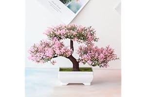 SPORTARC Bonsaï artificiel en pot, plante artificielle en pot, décoration de bureau, maison, bricolage, rose