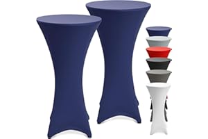 ‎BEAUTISSU Beautissu 2er Set Stretch Stehtisch Husse Blau Ø 70-75 cm Stella – Verstärkung im Fußbereich & 40°C waschbar, rutschfest & bügelfreie Husse für Stehtisch & Bistrotisch als Tisch-Überzug