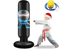 FOYOCER Boxsack für Kinder 160cm Stabiler Aufblasbarer Boxsack für 3-12 Kinder Geschenke Für Jungen Und MäDchen Kinder Boxset zum Üben von Karate Taekwondo MMA Sandsäcke für Kleinkinder