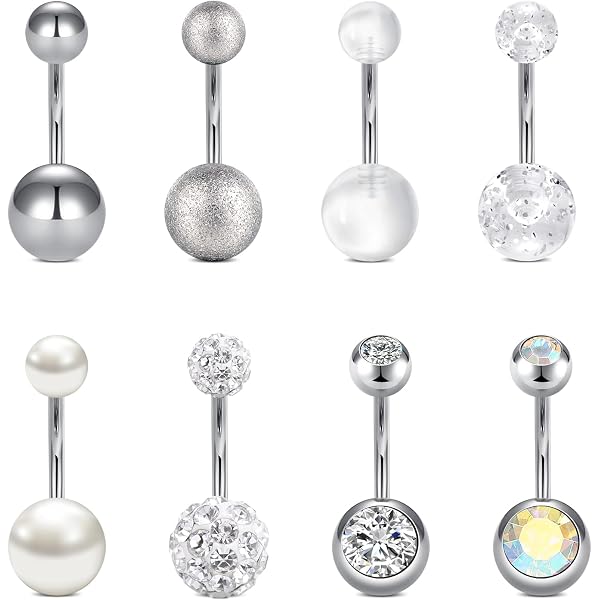 Lot De 2 Piercings De Nombril En Acier Chirurgical 14G - Boule CZ Cristal Et Boule Unie - 11 Couleurs - 3