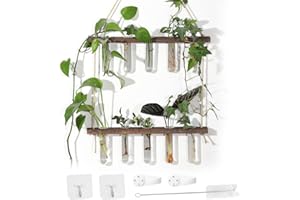 Corsehild Plant Propagation Station 2 Tiered Wall Hanging Test Tube Vase Glass Planter Test Tube Vase Plant Terrarium with Wooden Stand, Rope for Hydroponic Plants Home Garden Decor (10 Test Tubes)
