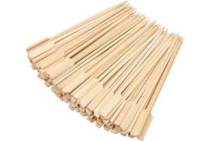 MAQA 100 pz Stecchini per spiedini bamboo biodegradabili sterilizzati, spiedini legno con bandiera per aperitivo 15 cm