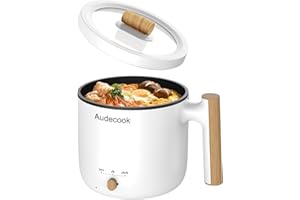 ‎AUDECOOK Audecook Elektrische Hot Pot, 1.8L Tragbare Mini Antihaft Multikocher, Schneller Ramen Kocher, Travel Electric Bratpfanne mit Duale Leistungssteuerung für Steak/Nudeln/Suppe/Ei/Hafer