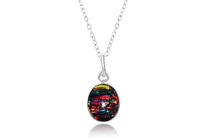 GEMKORA Black Opal Crystal Pendant Necklace, Fire Play Gemstone, Birthstone Crystal, Healing Stone, Gift for Women Mom Her, Statement Jewellery, 925 Sterling Silver 18 inch