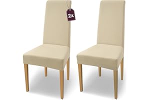 SH SCHEFFLER-HOME LIVE HOMESTYLE SCHEFFLER-Home Fundas Sillas de Comedor Elásticas Natalie – Set de 2 Elegantes Fundas Sillas Ajustables – Fundas para Sillas en Algodón con Banda Elástica, Crema