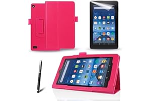 MOFRED® Pink (Kindle) Fire 7" 2015 Pink Case - Slim Fit Folio Premium Leather Standing Case for the Amazon Fire 7 inch Display Tablet (5th Generation - 2015 Release Only)