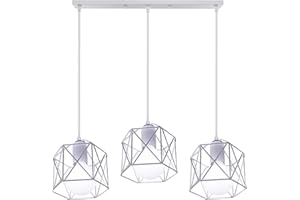 PETITES ECREVISSES E27 Lampadario a Sospensione Vintage 3 Luci Industriale Plafoniera Bianco Retro in Metallo gabbia Lampada da soffitto per Cucina Salotto