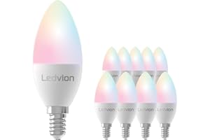 Ledvion 10er-Pack Smart RGB+CCT E14 LED Lampe, WLAN Beleuchtung, Wifi Glühbirne, Dimmbar, 5W, 470 Lumen, Kompatibel mit u.A. Alexa und Google Home