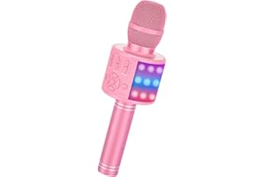 Ankuka bezprzewodowy mikrofon do karaoke, bluetooth, maszyna do karaoke, Home KTV Player, prezent dla dzieci, do systemu Android / iOS, z funkcją nagrywania, tańczące światła, magiczne dźwięki, różowy