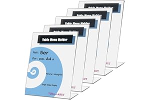 TUKA-I-AKUT TUKA 5x Expositor de Mesa, A4 vertical, 2,5mm Acrílico Transparente, inclinado Soporte de sobremesa, Titular para Letreros de Folletos, Carteles, Fotos y Menús, Porta Carteles, TKD8200-A4-5x