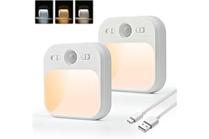 ‎AMMTOO AmmToo Nachtlicht mit Bewegungsmelder - 2 Stück USB-C aufladbar LED Nachtlicht Dimmbares Helligkeit Einstellbare 3 Modi (AUTO/AUS/EIN), Warmweiß LED Nachtlampe für Kinderzimmer, Gang, Treppe, Küche