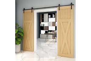 TSMST 274CM/9FT Sliding Barn Door Hardware Kit Track Roller Closet Accessory for Double Door