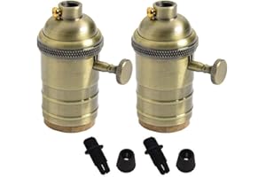 PIANUO Antique Brass Lamp Holder with Switch Screw Fit E27 for Retro Edison Bulb Pendent Light Wall Scone DIY Set of 2