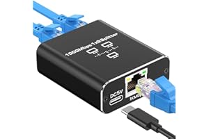 ANOPU Lan Splitter 1 auf 2, [2024 Upgraded]1000 Mbps Aluminium Ethernet RJ45 Splitter mit Typ-C Stromkabel, Hohe Geschwindigkeit & Stabile Übertragung, Netzwerk Gigabit Splitter für Computer,TV-Box, Router