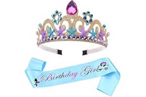 SIEBOLD 2 Pezzi Corona da Sirena Gioielli per Bambini Set,Diadema Principessa,Accessori per Vestire la Sirena Set,per Feste per Bambini, Cosplay, Ragazze, Feste di Compleanno(Corona + Fascia)