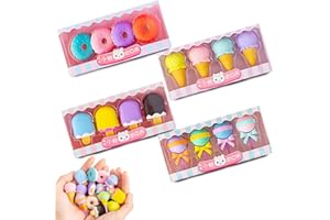 Kaizuca 16 Piece Party Erasers, Novelty Food Shaped, Detachable, Multicolored, Polyurethane, ERASER, Ice Cream, Shape, Pencil, Gift Filling, Homework Rewards