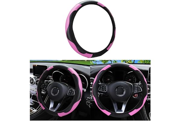 Couvre Volant en Cuir Microfibre - Antidérapant, Respirant, Élastique, 37-38cm - Protection Volant Patchwork - Accessoires Intérieur Voiture (Rose)