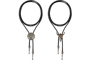 JOOTUEPOCravate en Cuir Cravate Crâne de Vache Collier, Lot de 2 cravates bolo, Costume de cowboy pour homme, en cuir vintage/fait main, pour accessoires de Costume d'Halloween/Chemise de cowboy