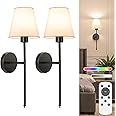 NIORSUN 19.9 inch Battery Operated Wall Lights, Black Rechargeable Wall Lights Indoor with 5200mAh Dimmable Detachable Bulbs and Remote, 9 Colours Wireless Sconces for Bedroom Living Room Hallway