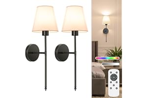 NIORSUN 19.9 inch Battery Operated Wall Light, Black Rechargeable Wall Lights Indoor with 5200mAh Dimmable Detachable Bulbs and Remote, 9 Colours Wall Lights for Bedroom Living Room Hallway