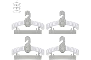 JSF Perchas Infantiles, Juego de 20 Perchas Apilables con Ganchos de Osito, Antideslizantes, Ajustable 29-37CM para Ropa Infantil, Ropa de Bebé, Ahorro de Espacio (Gris + Blanco)
